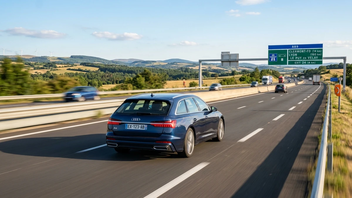 Voiture roulant à vitesse de croisière sur une autoroute française fluide