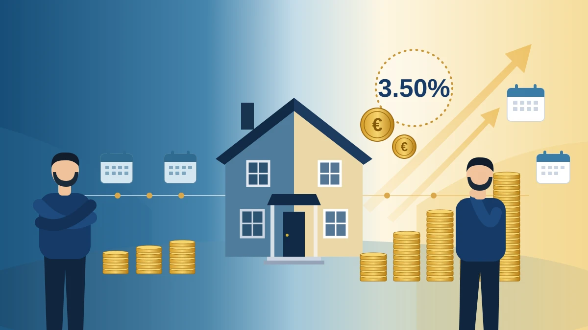 Illustration montrant deux emprunteurs avec un taux nominal identique de 3,50 % mais un volume d’intérêts et un coût total très différents